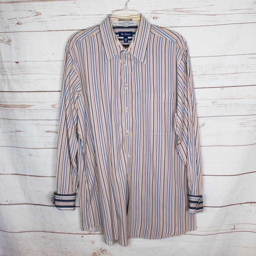 Paul Fredrick Colorful Striped‎ Button Down Shirt Contrasting Cuffs Men's XL